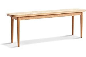 Grewood Wood Dining Bench,100% Natural Solid Oak Bed Bench with Rattan Design, Rounded Edge, Bench for Entryway Hall, Dining Room,Bedroom, Living Room (Natural Color, 47.24 inch)