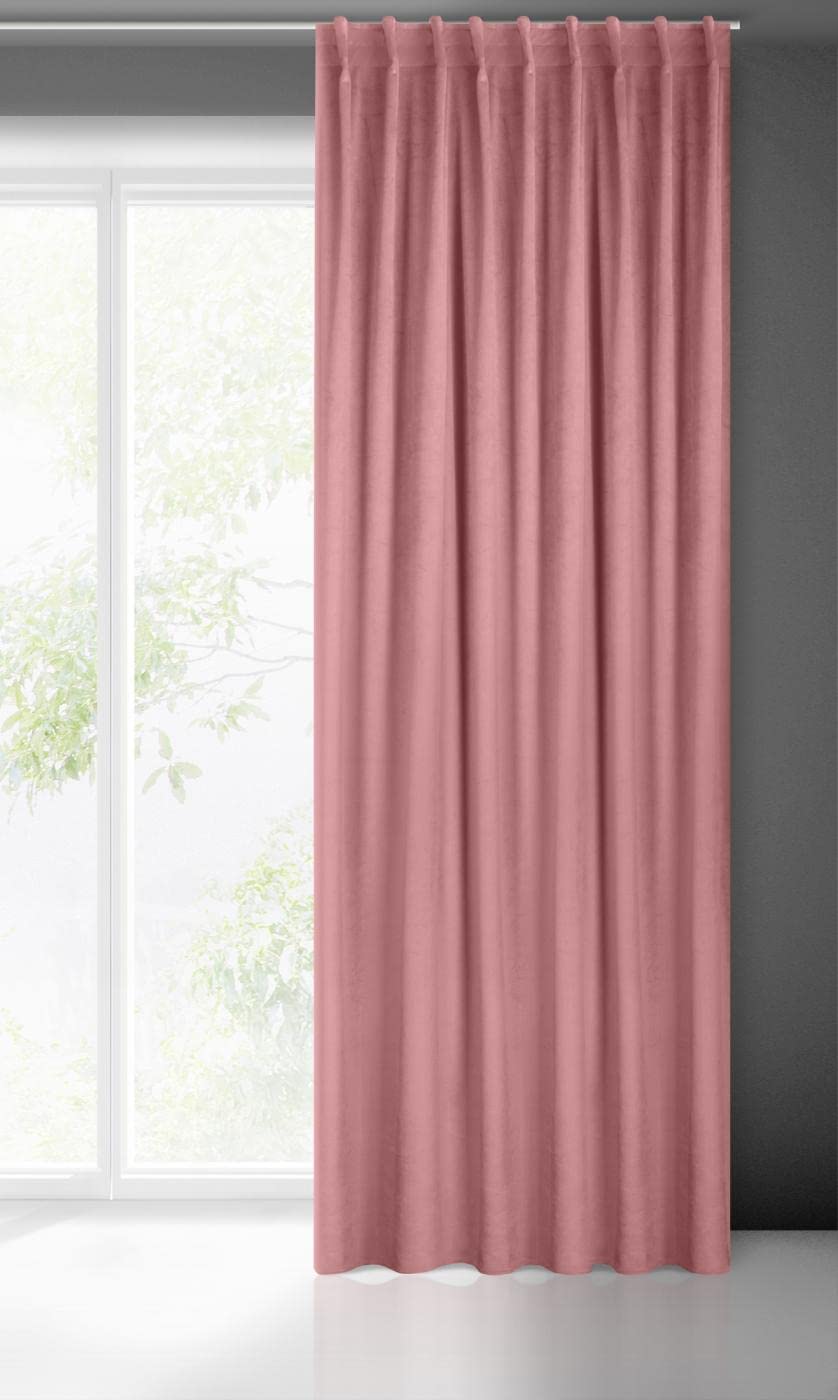 Eurofirany Madlen Velvet Curtain with Pleated Tape 1 Piece Soft Elegant Curtain 200 g/m² Elegant Smooth Plain Modern Classic Living Room Bedroom 140 x 300 cm Dusky Pink