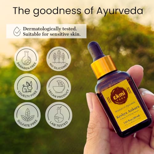 EKMIVEDA Hair Growth Dht Blocker Serum With Redensyl, Procapil, Ayurvedic Herbs, Amla, Brahmi, Capilia Longa. Follicle Stimulating Serum. Hair Loss Treatment For Women & Men, Thicker Hair 1.01 Fl Oz