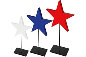FairySandy 3 Pcs 4th of July Day Table Signs Decoration Patriotic Decorations Wooden Star Table Decoration Independence Day Blocks Tiered Tray Decor Freestanding Table Signs