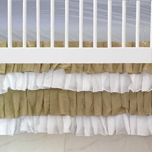 4 Layer White and Sage green voile Crib Skirt 3 sided 16" drop