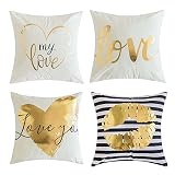 MIULEE Pack of 4, Gold Stamping Soft Solid Decorative Outdoor Square Throw Pillow Covers Set Cushion Case for Sofa Bedroom Car 18 x 18 Inch 45 x 45 cm