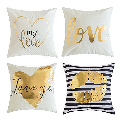 MIULEE Pack of 4, Gold Stamping Soft Solid Decorative Outdoor Square Throw Pillow Covers Set Cushion Case for Sofa Bedroom Car 18 x 18 Inch 45 x 45 cm
