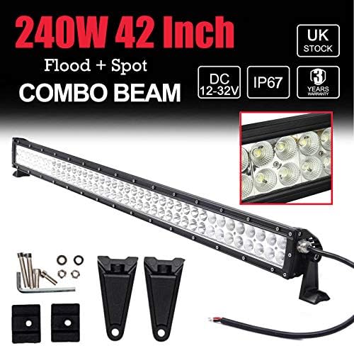 Autofather 42 Inch 240W LED Light Bar Combo Flood Spot Beam Waterproof Bright Off-road Driving Fog Lamp with Mounting Brackets for 4WD SUV UTE Truck ATV UTV Pickup Boat