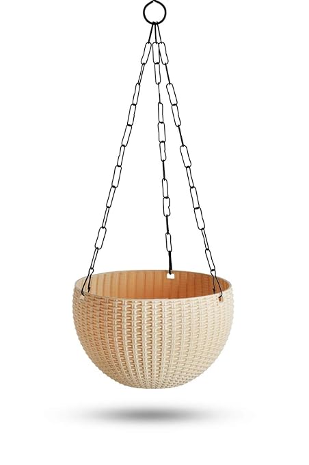 GARDENS NEED Virgin Plastic Euro Plastic Basket | Set of 4 Hanging Planter, (22cm x 22cm x 24cm, Cream)