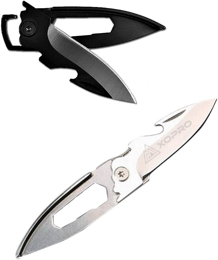 XOPRO Stainless Steel Non-Serrating Folding Knife Keychain, Pack of 5 - Silver