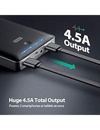 RAVPower   Batería externa para iPhone y dispositivos Android (16750 mAh, con doble puerto USB 2.0 y linterna, 4,5 A, salida máxima, cargador portátil)