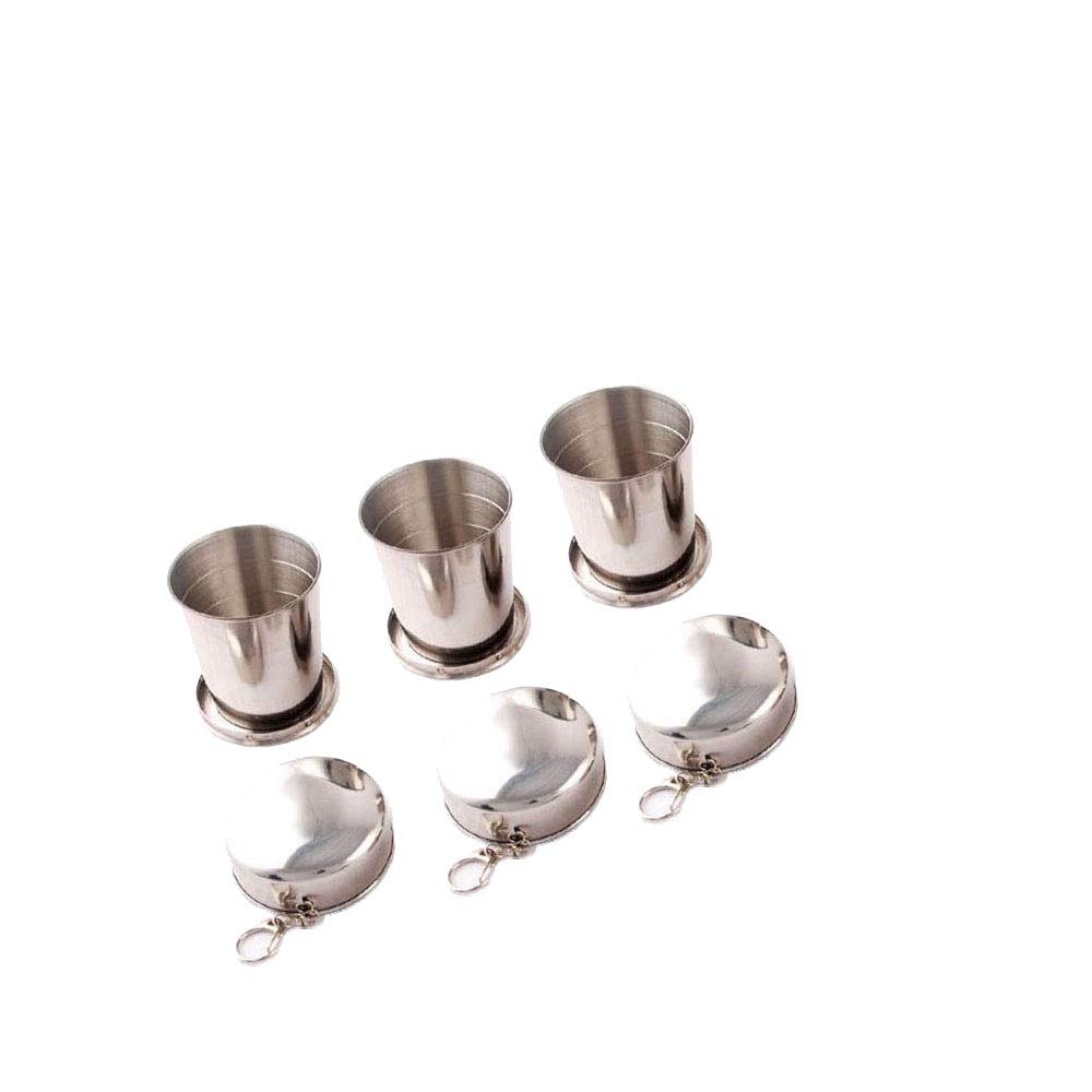 Gteller 3 Stück Edelstahl Camping Faltbecher Tragbare Reise Becher Wandern zerlegbar Faltbecher mit Schlüsselanhänger (Mitte-3 Stück)