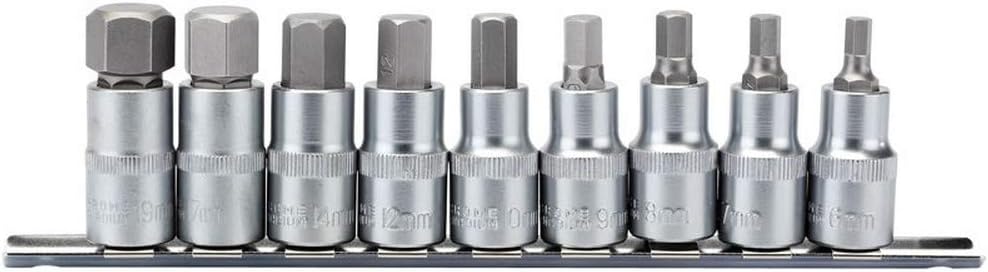 Draper 16307 1/2-Inch Square Drive Metric 55 mm Long Hexagonal Socket Bit 9 Piece Set, Blue, Variety Pack