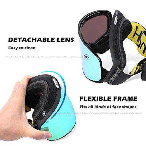 Ski Goggles, HAMSWAN Ski Snowboard Snow Goggles Anti-fog OTG UV400 Protection Detachable Double Lens for Winter Outdoor Sports (Gold-Plating)