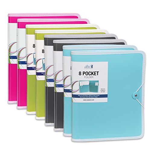 DocIt 8 Pocket Folders, Multi pocket Folder Perfect for School, Office