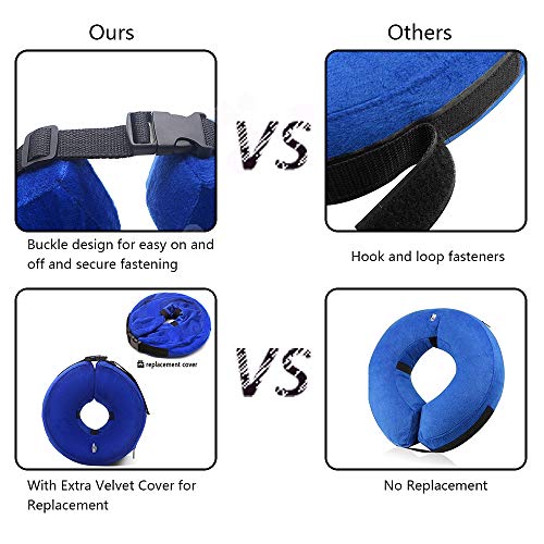 Wellbro Dog Cone Collar, Soft and Inflatable Dog Comfy Cones After Surgery, Adjustable Pet Recovery Collar with Extra Velvet Cover, Protective E-Collars with Buckle for Dogs and Cats (Large, Blue) - Thumbnail 5