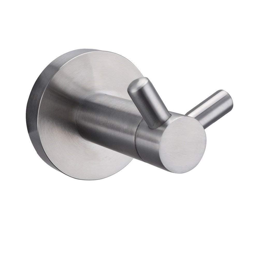 Weirun SUS304 Stainless Steel Double Prong Towel Robe Clothes Coat Hook for Bath Kitchen Garage Heavy Duty Wall Mounted, Brushed Finish