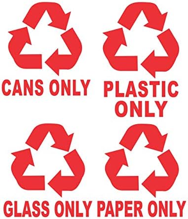 Dixies Decals Recycle Symbols Cans Plastic Glass Paper Trash Bin Garbage Can (Red)