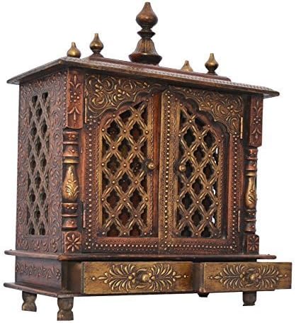 J M Jewels Indian Ethnic Style Pooja Maandir Wooden Colorful Pooja Mandir For Home Vintage Temple For Home Office
