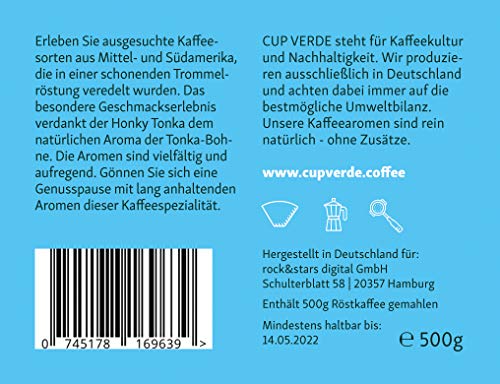 CUP VERDE Honky Tonka Kaffee gemahlen 500 g mit natürlichem Aroma der Tonkabohne (Tonkabohne) – Bild 4