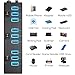USB 3.0 Hub, Hhusali USB 3.0 SuperSpeed 10-Port Hub with Power Switches,LED Indicator and Power Adapter