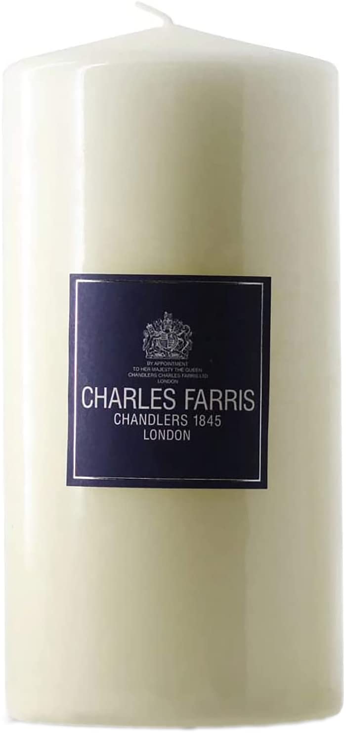 Charles Farris Luxury Unscented Large Ivory Wrapped Pillar Candle (4" x 8") - Made in UK - 120+ Hours Burn Time - Unscented Premium Candle for Weddings, Christmas, Dining & Celebration