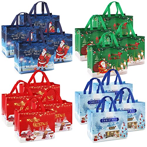 PARSUP Christmas Gift Bags, Non-Woven Tote with Handles, Treat Bags for Gifts Wrapping, Xmas Party Supplies