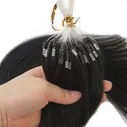 1G/S Double Silicone Remy Loop Micro Ring Beads Human Hair Extensions Straight Hair (20" 100S, Dark Black )