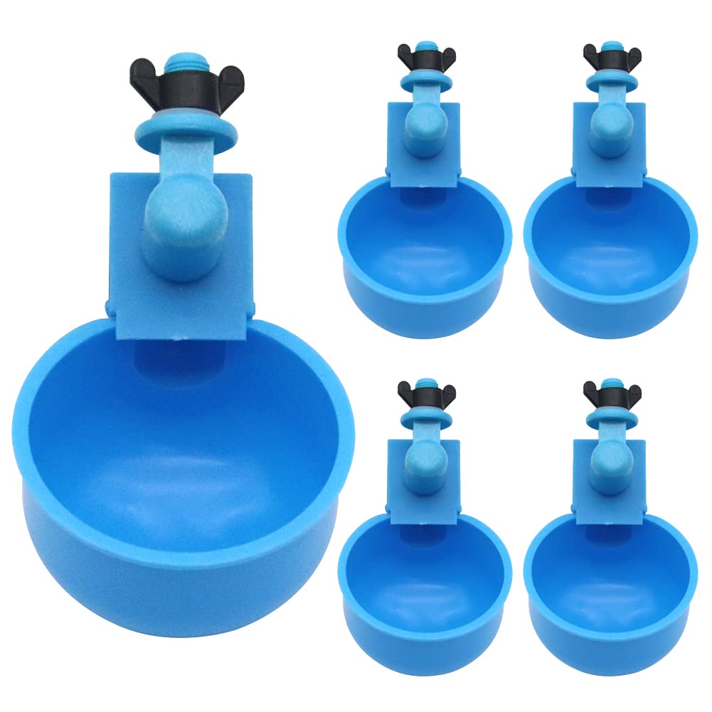 5 Pcs Automatic Poultry Cup Chicken Water Drinker for Chicks Ducks Quail, Birds Water Dispenser, 3/8 Inch Thread (Blue)