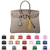 SanMario Designer Handbag 40cm/16'' Oversized Top Handle Padlock Women's Leather Bag with Golden Hardware Taupe/Grey