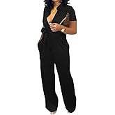 Xinlees Women‘s Elegant Jumpsuit Casual Stand Collar Button Down Long Pants Rompers Straight Club Outfits
