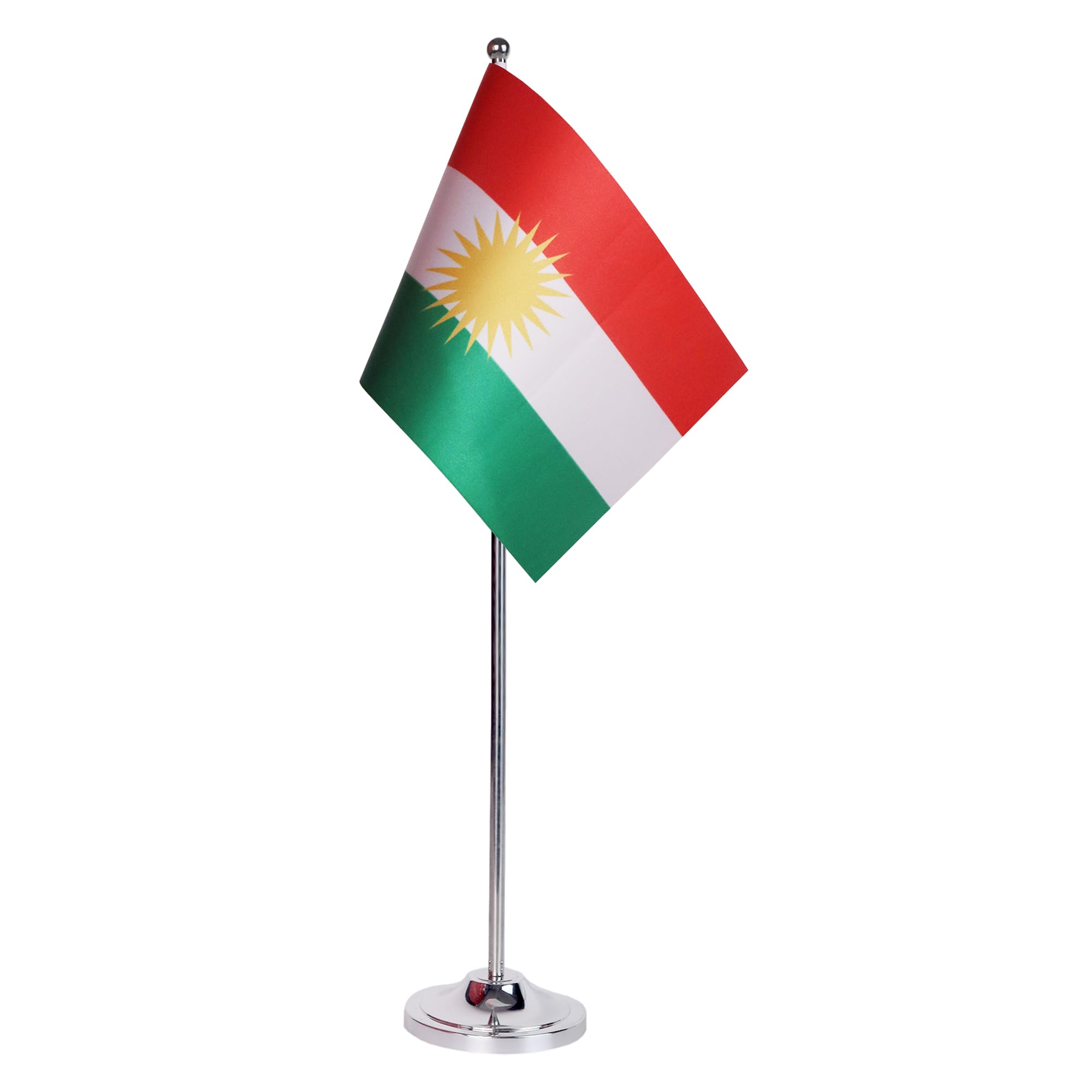 AZ FLAG Kurdistan Prestige Table Flag 6'' x 9'' - Curdistan Office Decoration 100% Satin 22 x 15 cm - Desk Flag with Steel Pole and Base