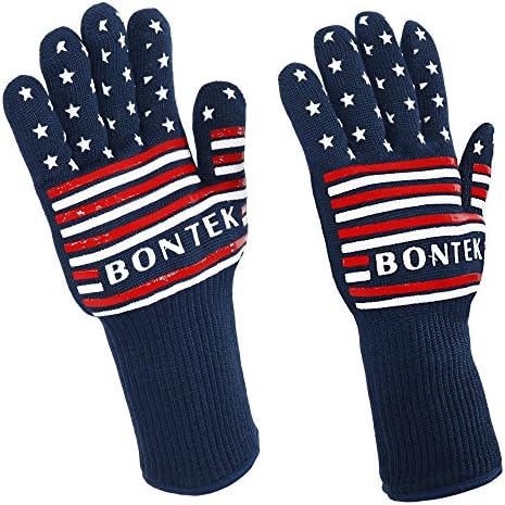 Fire Cut Resistant Grilling Gloves - Extended Long Forearm Max Protection for Big Green Egg, Fire Making, Welding, Baking 932F Heat Resistance by BONTEK