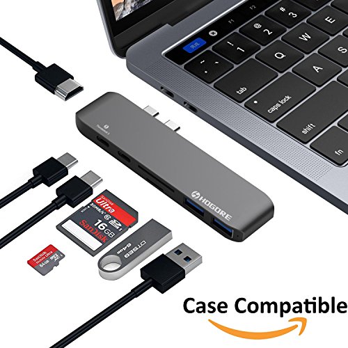 USB C Hub Macbook Pro Hub Thunderbolt 3 Adapter 2016 2017, Aluminum Type C Multiport Dongle Dock with HDMI, 40Gbps TB3, 100W Pass-Through Charging, 4K HDMI, USB-C, SD/MicroSD Card Reader, 2 USB 3.0