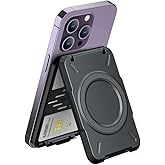 PROfezzion Double Sided Magnetic Phone Wallet, RFID Blocking Snap-on Hard Shell Card Holder 4-Cards Designed for MagSafe Compatible with iPhone 17 16 15 14 13 12 Pro Max Plus & MagSafe Case - Black