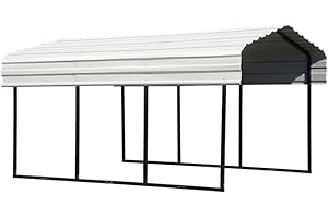 Arrow Shed 10' x 20' x 7' Carport Car Canopy with Galvanized Steel Horizontal Roof, Garage Shelter for Cars and Boats, Eggshell