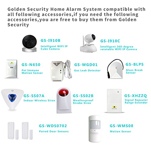 Golden Security GS-A01 Wifi Home & Besiness Security Wireless Sensor Alarm System ,App Controlled by Android & iOS Smartphone ,Compatible with Amazon Alexa.