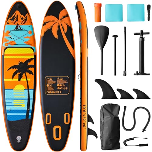 Adult Inflatable Surfboard, 320 cm Inflatable Sup with Accessories: Paddle, Pump, Fish Fins *3, Load Capacity of 135 kg, Plus Sup Board for All Levels Surfers
