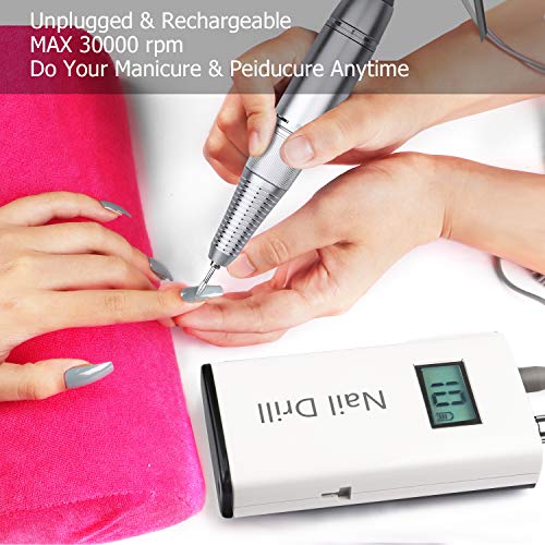 Nail Drill Machine 30000RPM - Ejiubas Nail Drill for Acrylic Gel Nails Portable Electric EFile Nail File Manicure Pedicure Tool Polishing Cuticle Remover Salong Home Use