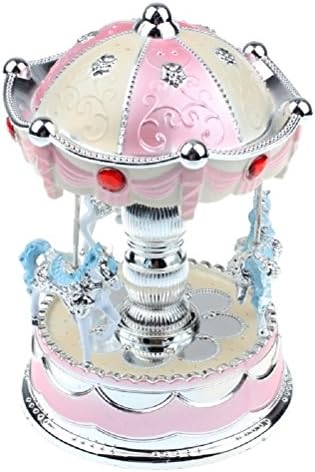 Yunchuang New Merry-Go-Round Music Box Christmas Birthday Gift Carousel Music Box (Pink)