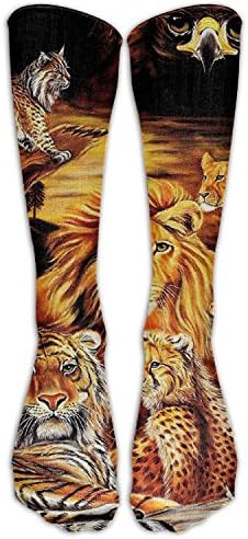 AWENGESS Big Cat Jigsaw Tiger Leopard Womens Pattern Over The Knee High Socks Long Socks