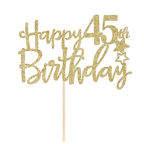 Gold Glitter Happy 45th Birthday Cake Topper,Hello 45, Cheers to 45 Years,45 & Fabulous Party Decoration