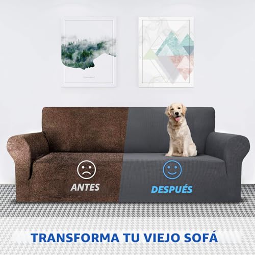MAXIJIN Super Stretch Sofa Cover for 3 Seater, 1 Piece Universal Jacquard Spandex, Pet Friendly Protector (3 Seater, Dark Grey)