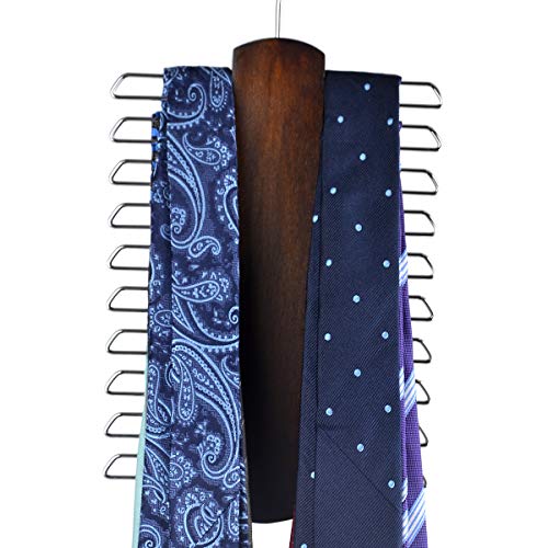 Umo Lorenzo Premium Wooden Necktie and Belt Hanger, Walnut Wood Center