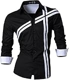 Jeansian Men's Slim Fit Long Sleeves Casual Shirts Z006 Black S