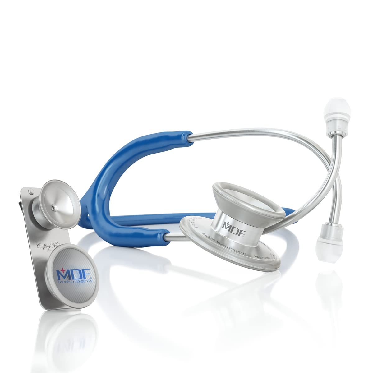 MDF Instruments, MD One Epoch Lightweight Titanium Stethoscope, Adult, Pediatric, Royal Blue Tube, Silver Chestpieces-Headset, MDF777DT10