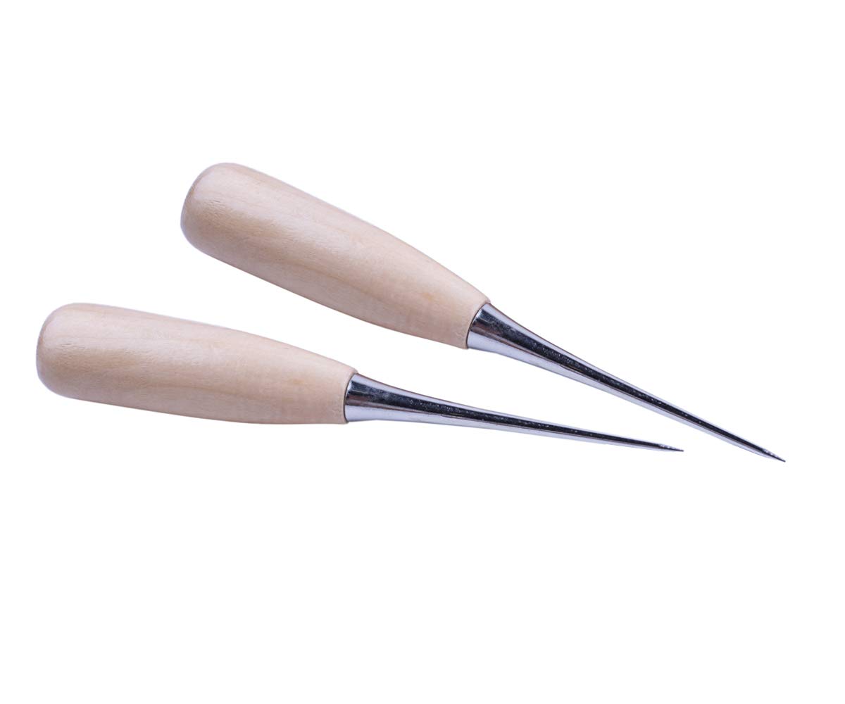 ZLKSKER (Pack of 2) Wooden Handle Leather Drillable Stitching Sewing Awl, Punch Hole Gadget Tool