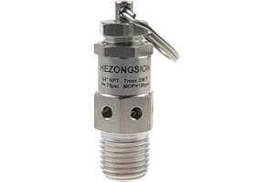 HEZONGSION 1/4" NPT Male Stainless Steel SS304 Mini Adjustable Relief Safety Valve With Lock, 75psi Set Pressure, 70-120psi Range
