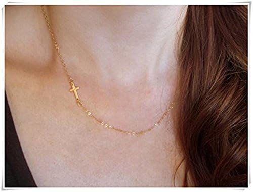 Tiny sideways cross necklace, Celebrity inspired cross necklace,