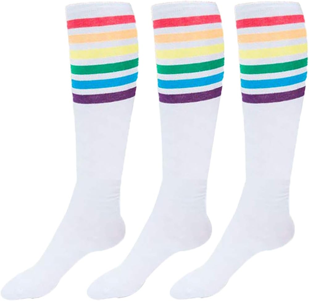 Women's 3 Pack Cotton Rainbow Knee High Socks Bright Colored Pride Socks for Women Size 6-10