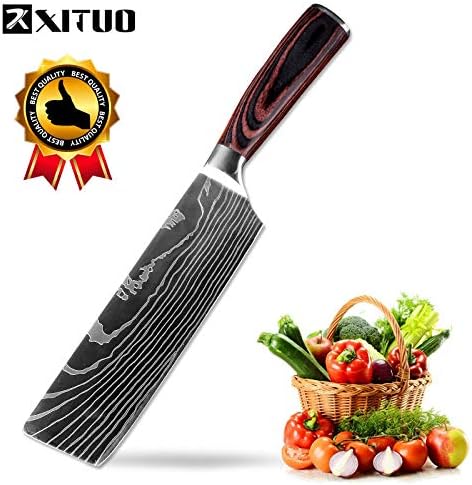 Best Quality - Kitchen Knives - 8" Professional Chef Kitchen Knife Razor Sharp Stainless Steel Slice Cleaver Laser Damascus Pattern Vegetable Santoku Tool - by LINAE - 1 PCs