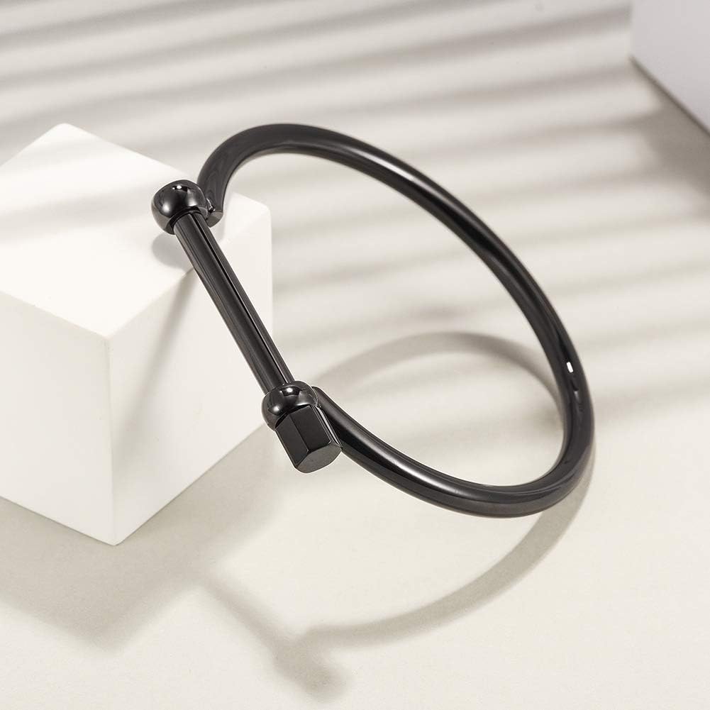 WISTIC Gold Cuff Bangle Bracelet D-Shape Screw Bar Bangle Bracelet for Women Men (Mens Screw Bar Bangle (Black)): Clothing