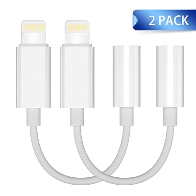 2 Pack-QX pop-up Prompt Headphones Adapter Jack Lighting to 3.5mm Earbuds Adapter Aux Cable EarphonesHeadsets Converter Accessories Support iOS