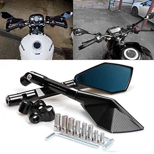 Universal 8MM 10MM Clockwise Threaded Bolts Motorbike Bluish Reverse Side Mirrors Motorcycle Mirrors for Honda, Scooter, Suzuki, Yamaha, Kawasaki, Victory, Harley Davidson